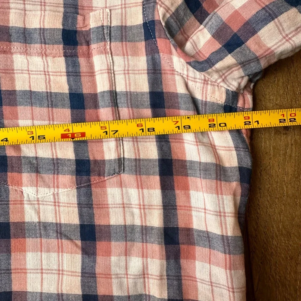 Banana Republic Button Down Shirt Mens M Slim Fit Plaid Pink Blue Casual Summer